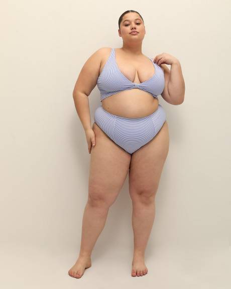 Blue Striped Plunge Bikini Top