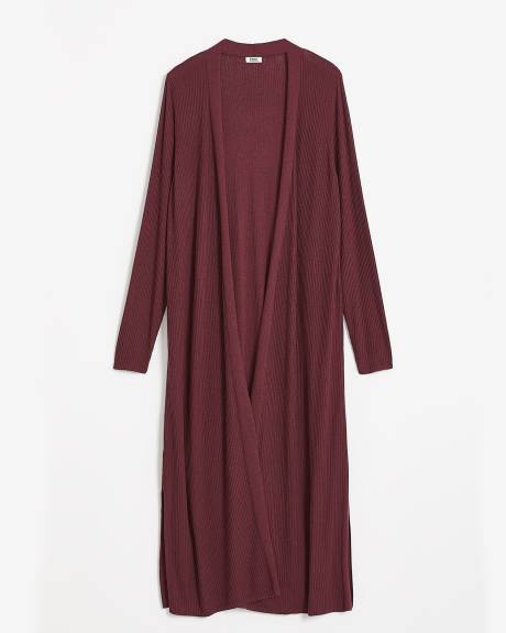 Long Ribbed Open Cardigan