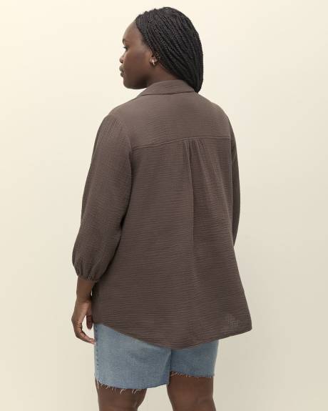 Buttoned Down Shirt with 3/4 Balloon Sleeves