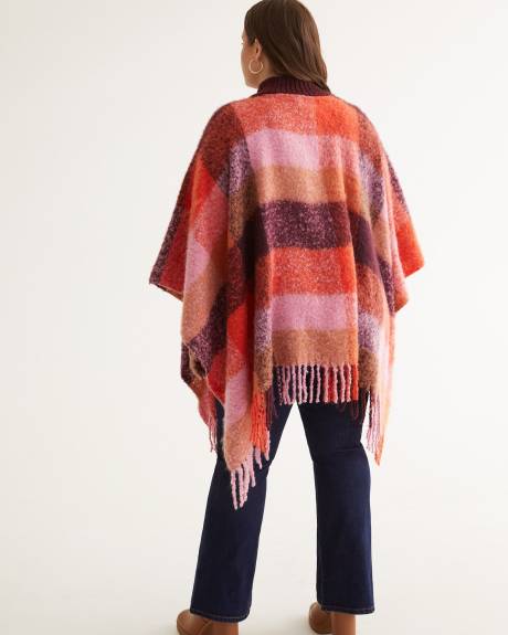 Poncho carreauté avec col côtelé