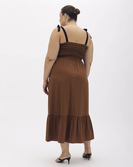 Sleeveless Maxi Tiered Dress with Contrast Smocking - Addition Elle
