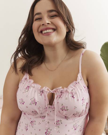 Floral Sleeveless Lettuce Edge Nightdress - ti Voglio