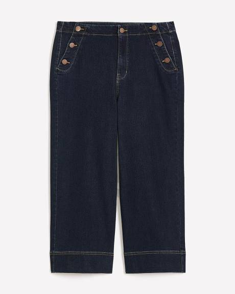 Jean écourté taille haute à jambe très évasée style marin - Addition Elle