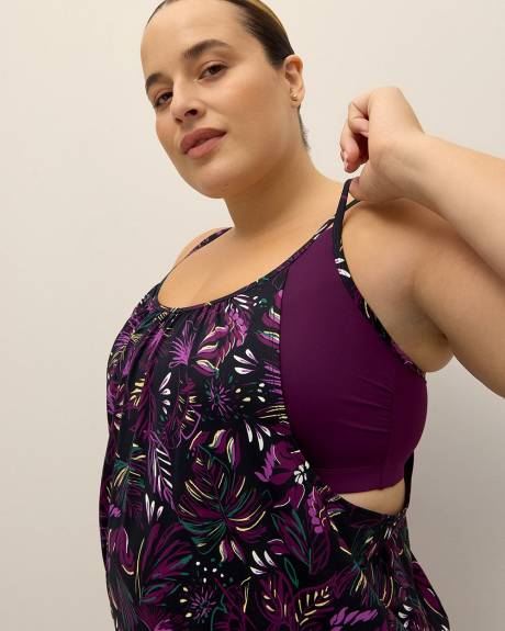Leaf-Print Tankini with Under Crop Top