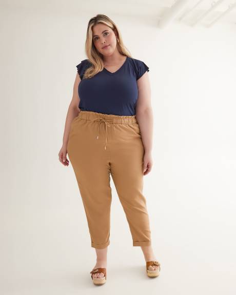 Linen Blend Tapered-Leg Pull-On Pant
