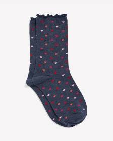 Heart-Print Lettuce-Edge Crew Socks