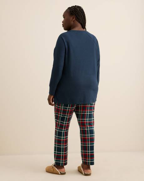 Teddy Bear and Plaid Print Knit Tunic Top and Legging Pyjama Set - ti Voglio