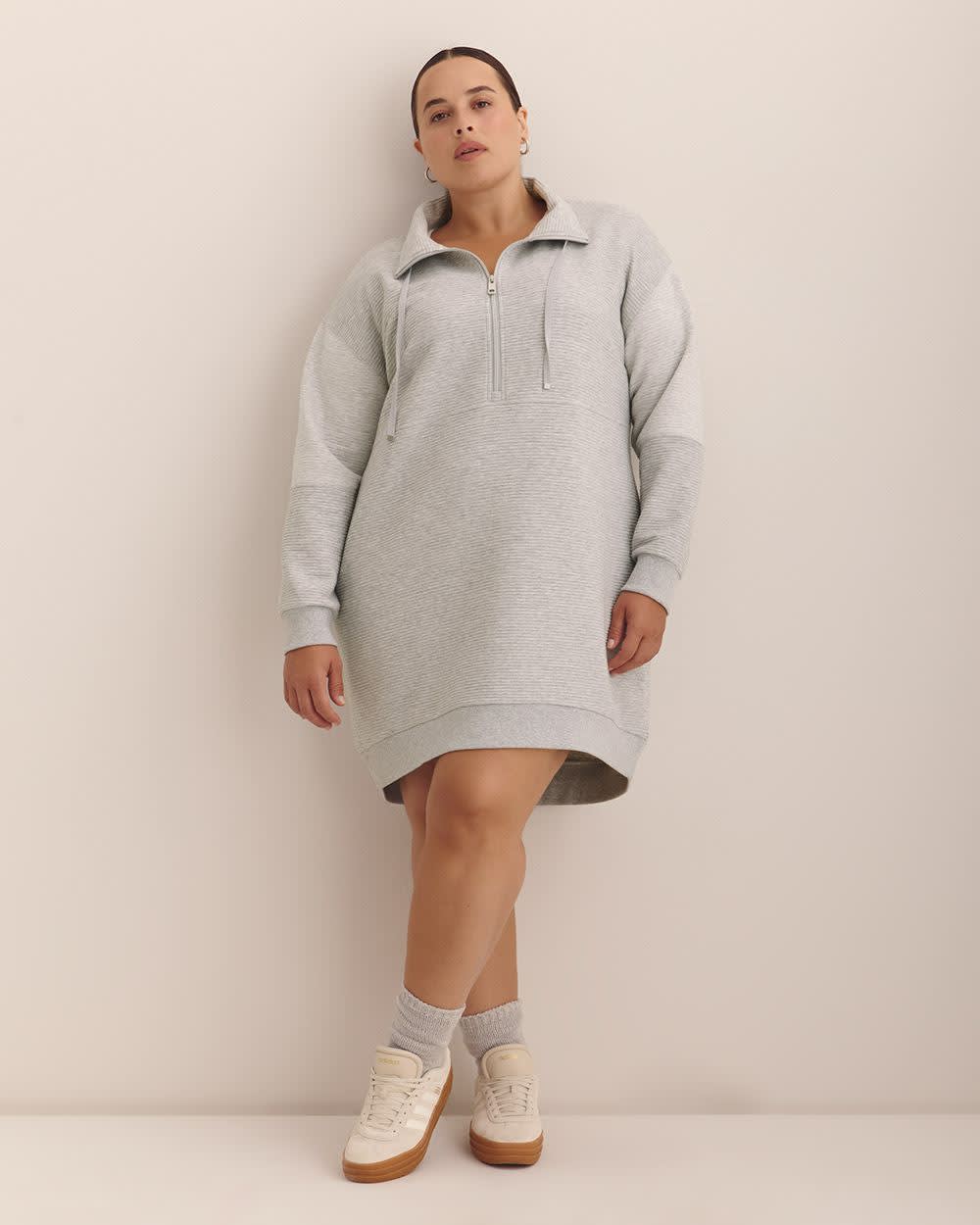 Heather Grey Ottoman Mock-Neck Sweatshirt Dress - Active Zone Heather Grey Ottoman Mock-Neck Sweatshirt Dress - Active Zone