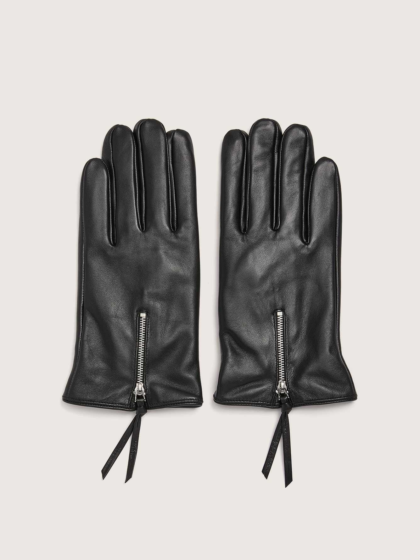 Leather Gloves with Zipper Addition Elle Penningtons