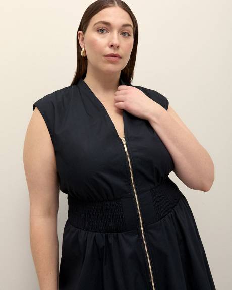 Zippered Midi Cotton Dress with Smocking Waist - Addition Elle
