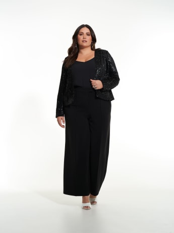 Short Black Sequins Velvet Blazer - Addition Elle