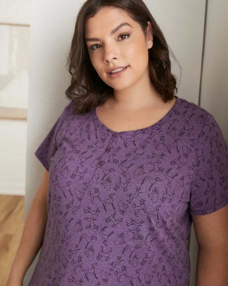 Printed Long Sleepshirt with Henley Neckline - tiVOGLIO
