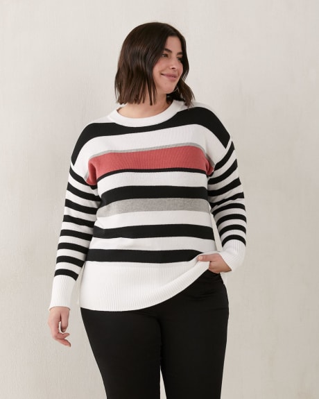 Cotton Stripe LongSleeve Crew Neck Sweater In Every Story Penningtons
