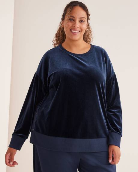 Velvet and French Terry Crewneck Top - Active Zone