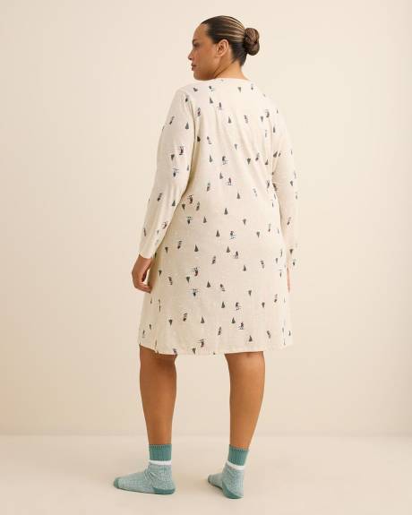 Ski-Print Long-Sleeve Heather Knit Sleepshirt - ti Voglio Ski-Print Long-Sleeve Heather Knit Sleepshirt - ti Voglio