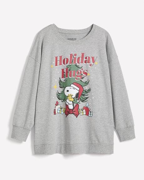 Grey Crewneck Sweatshirt with Holiday Snoopy Print