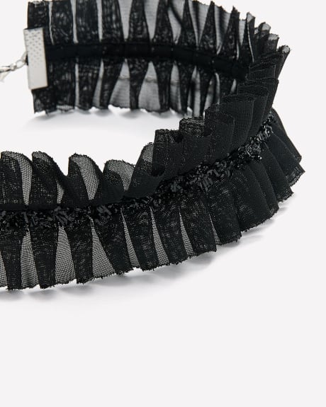 Black Pleated Fabric Choker Necklace