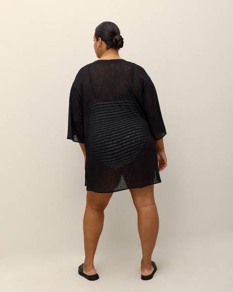 Black Knit Cover-Up Swim Dress with 3/4 Sleeves