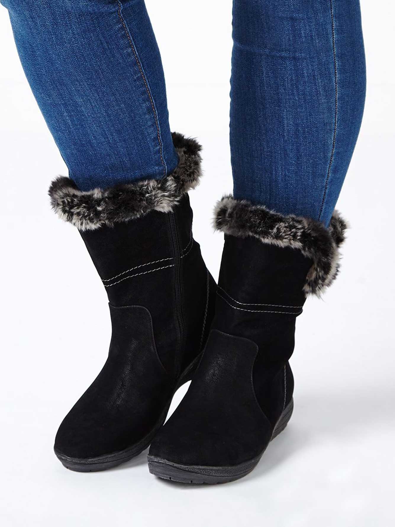 Wide-Width Booties with Faux-Fur | Penningtons