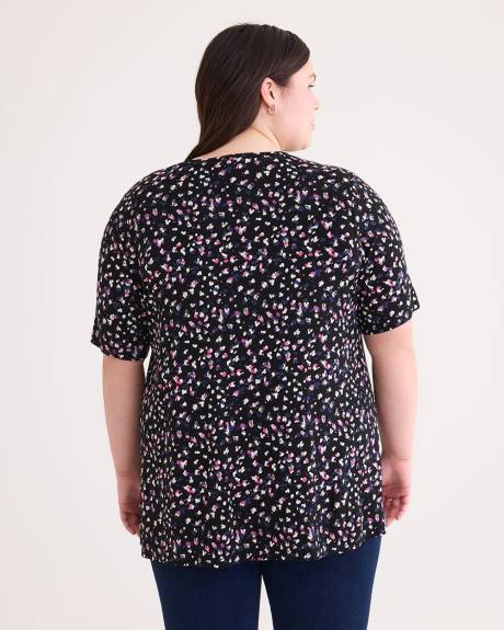 Printed Elbow-Sleeve Sweetheart Swing Top
