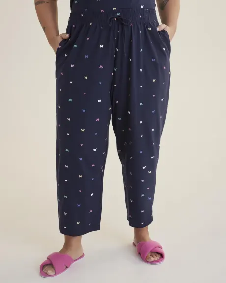 Pantalon de pyjama court imprimé à jambe droite, papillons - ti VOGLIO