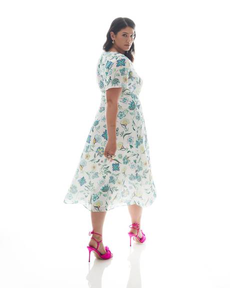 Responsible, Floral Asymmetrical Wrap Midi Dress - Addition Elle
