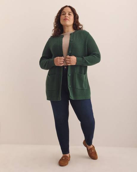 Shaker Stitch Crewneck Tunic Cardigan