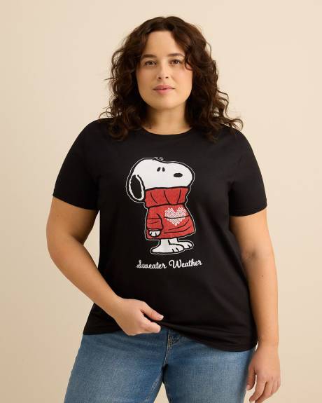 Black Snoopy Print Tee