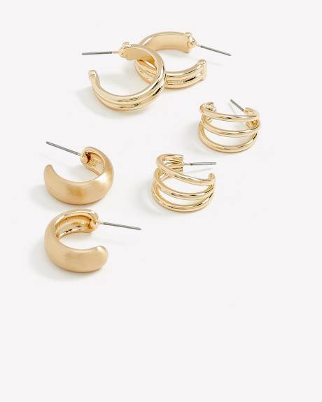 Small Assorted Golden Hoop Earrings, Set of 3