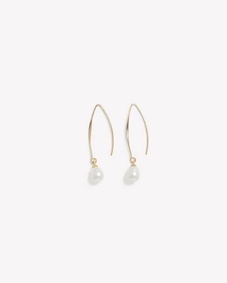 Golden Fish Hook Earrings with Pearl