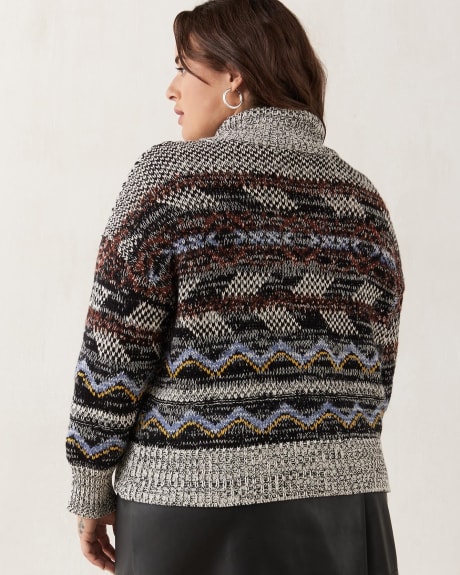 All-Over Jacquard Sweater with Wide Funnel Neck