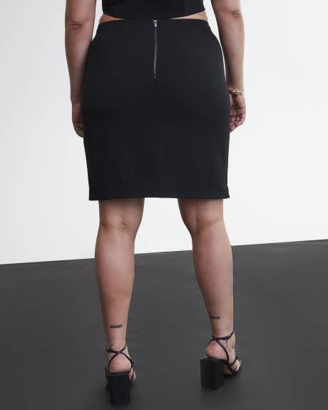 Black Mini Wrap Skirt With Side Pleats - Addition Elle