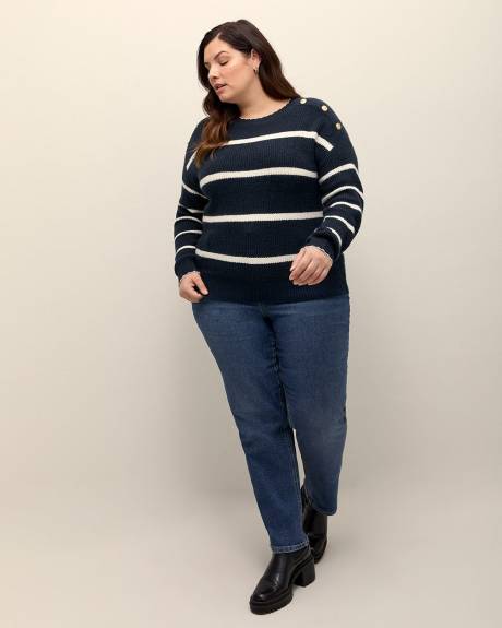 Crewneck Sweater with Buttons at Shoulders