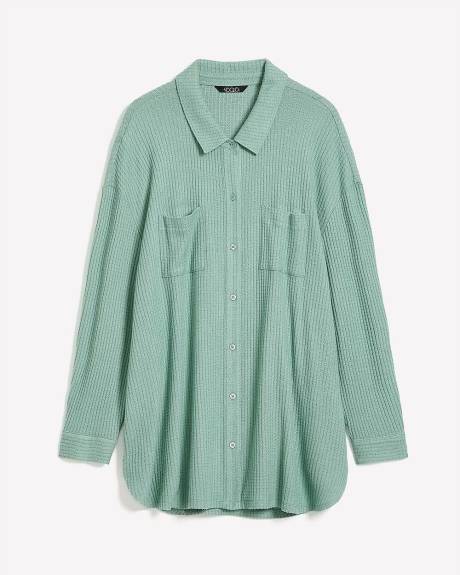 Brushed Waffle Knit Overshirt with Pockets - ti Voglio