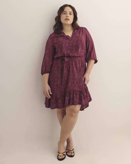 Robe à col fendu et manches 3/4, tissu responsable