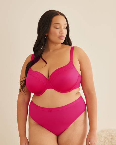 Solid Contour Underwire T-Shirt Bra with Lace Trims - Déesse Collection