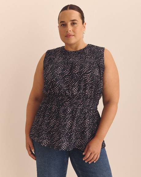 Smocked Sleeveless Knit Top