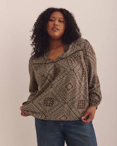 Responsible, Long-Sleeve Balloon Sleeve Blouse with Trim Detail