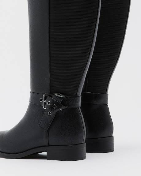 Bottes hautes à talon plat et boucle nouée décorative, pied très large