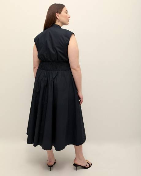 Zippered Midi Cotton Dress with Smocking Waist - Addition Elle