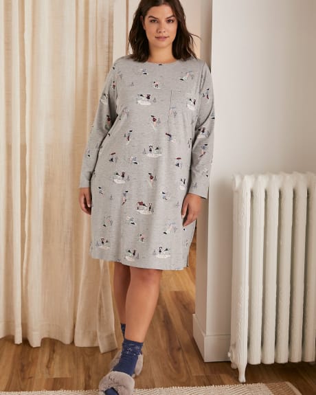 Long-Sleeve Sleepshirt In Heather Cotton - tiVOGLIO