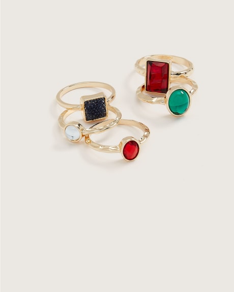 Assorted Rings with Coloured Stones, Set of 5