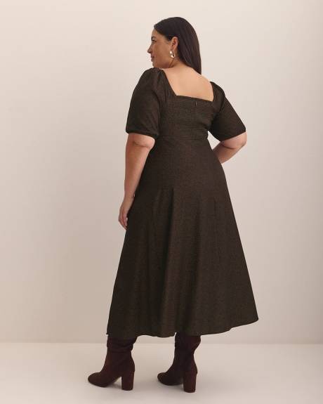 Robe mi-longue avec encolure en coeur et manches ballons - Addition Elle