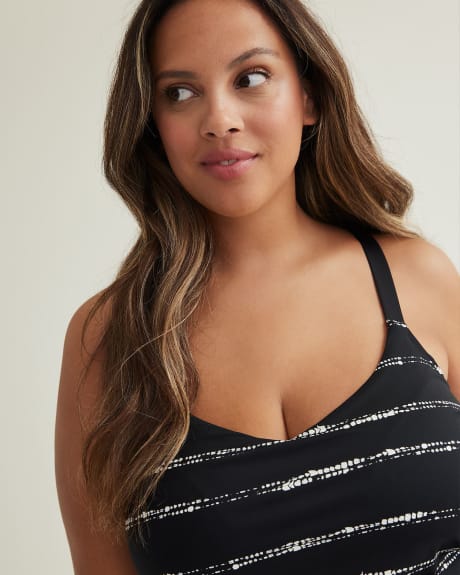 Black Dotted Stripe Tankini with Back Ring
