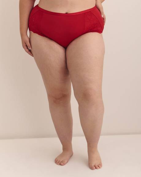 Red Microfibre Brief with Sequins Lace - ti Voglio