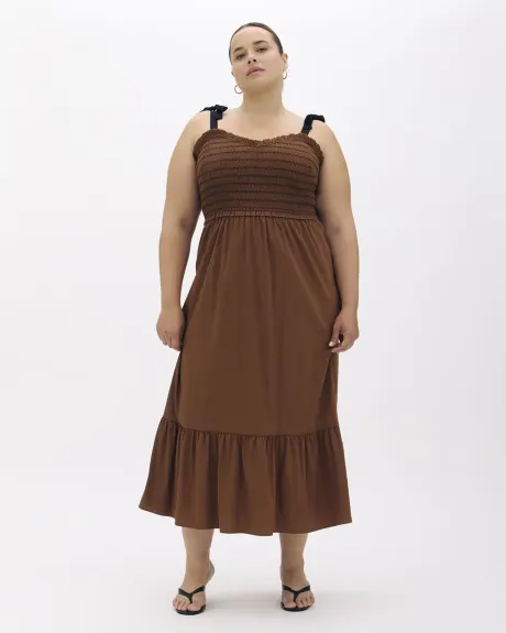 Sleeveless Maxi Tiered Dress with Contrast Smocking - Addition Elle