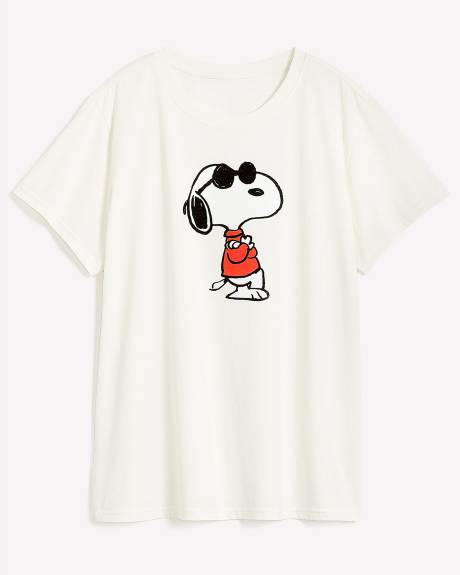 Cotton Blend Tee with Snoopy Print