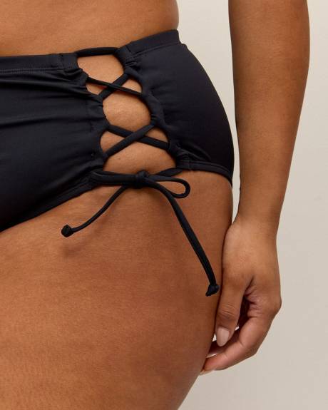High-Rise Cheeky Bikini Swim Bottom with Lace-Up on Sides