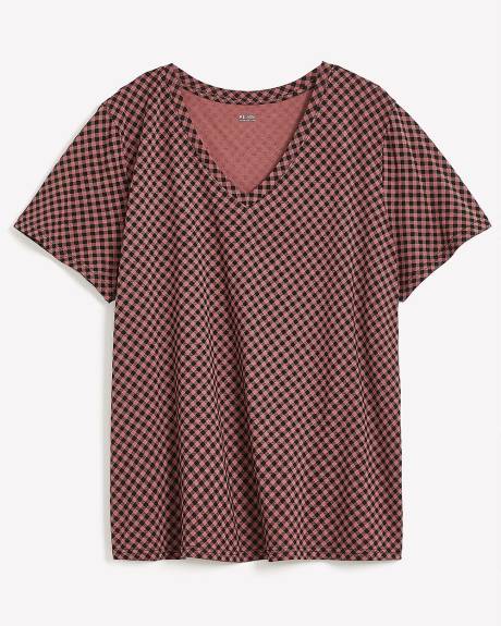 T-shirt à manches courtes et col en V, coupe boyfriend