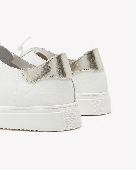 Extra Wide Width, White Leather Elastic Lace-Up Sneakers